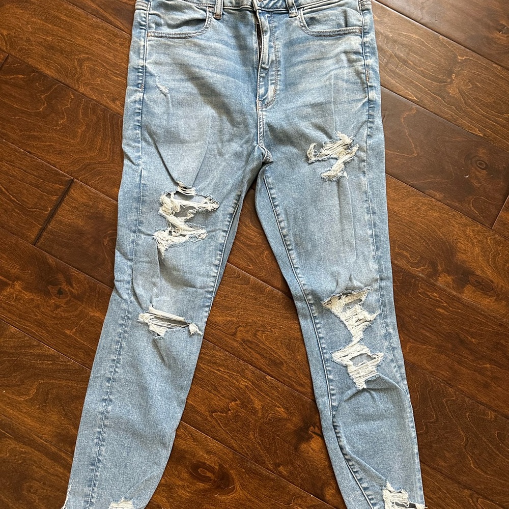 American Eagle Outfitters Ripped Light Blue Jeggings